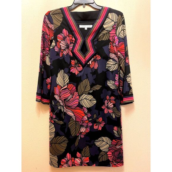 Trina Turk Kaylan 3/4 sleeve Floral Jersey Shift Dress - Size 6 - Picture 1 of 4